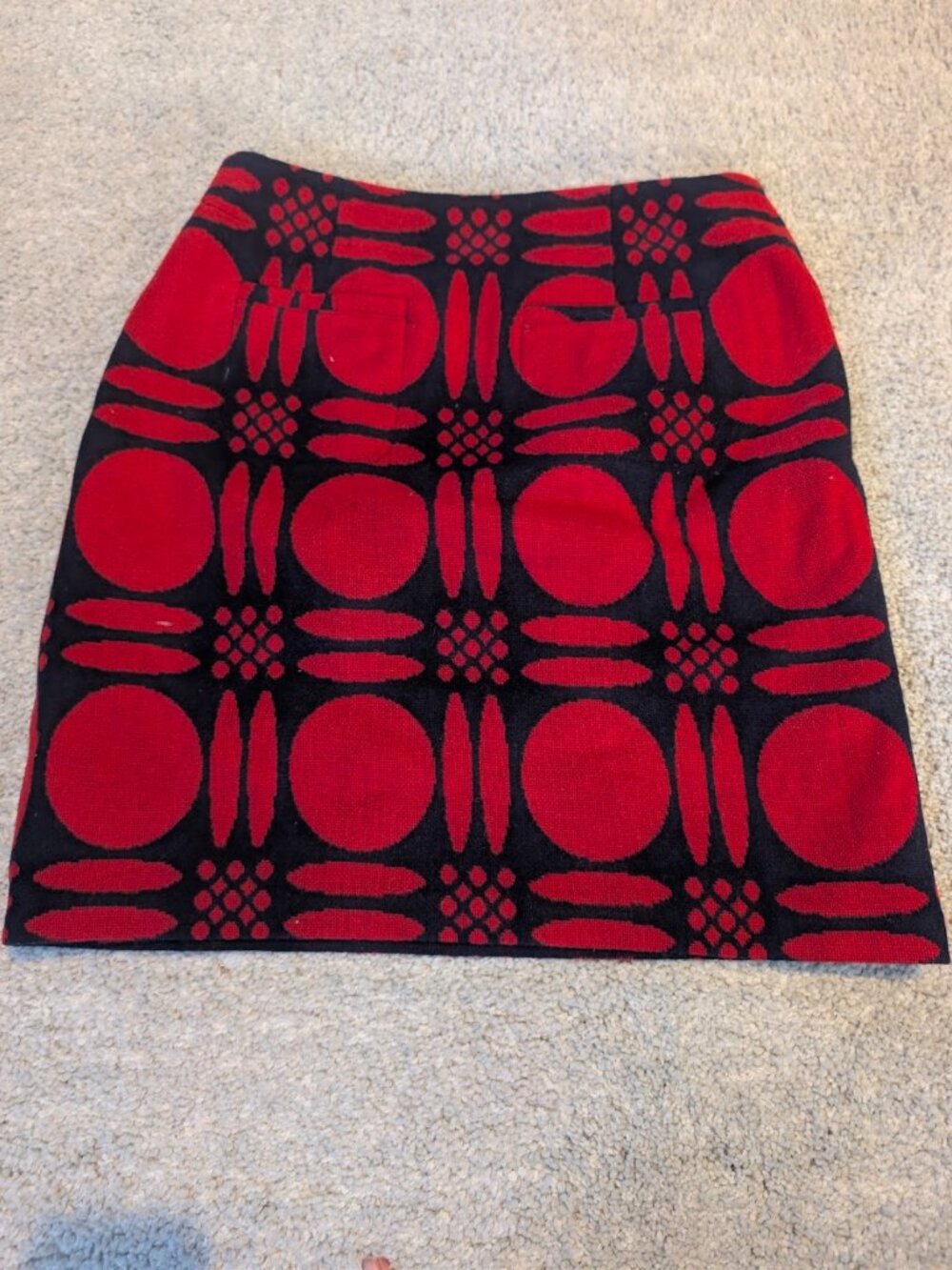 Boden Wool Blend Red Geometric A Line Knee Length Skirt Size UK 8L